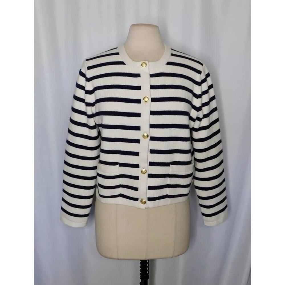 Jcrew Emilie Patchpocket Sweater Lady Jacket In Stripe - S - Ivory Navy - Picture 4 of 6